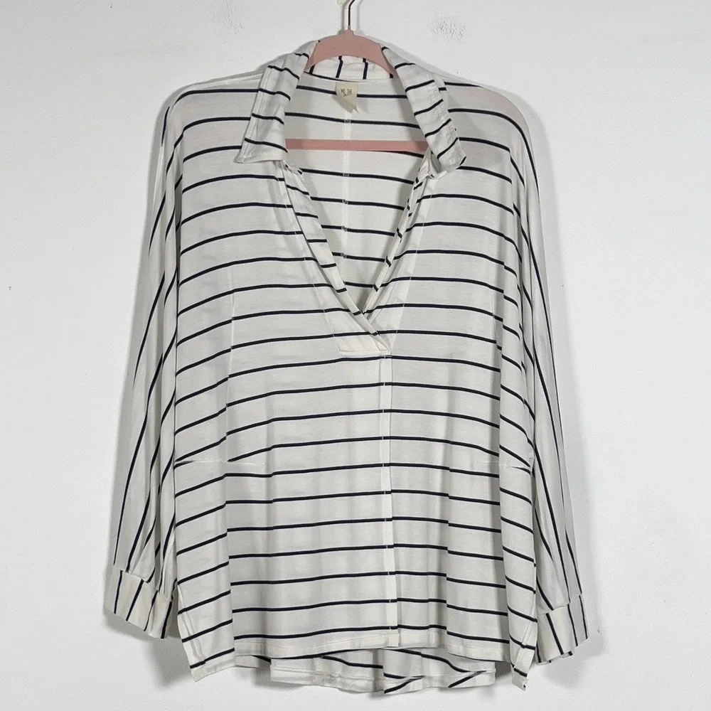 We‎ The Free Can't Fool Me Oversized Top Sz M Ivory Black Striped Dolman Sleeves